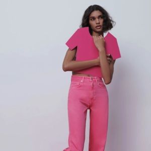 Zara Pink Wide Leg Jeans, size 4